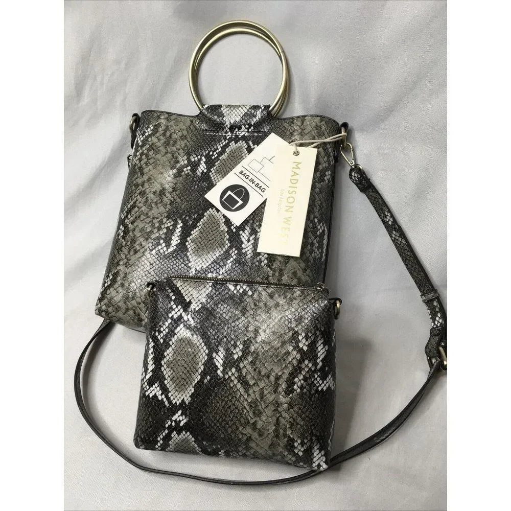 Madison West Los Angeles Bag in a Bag Combo Clutch purse snakeskin faux leather